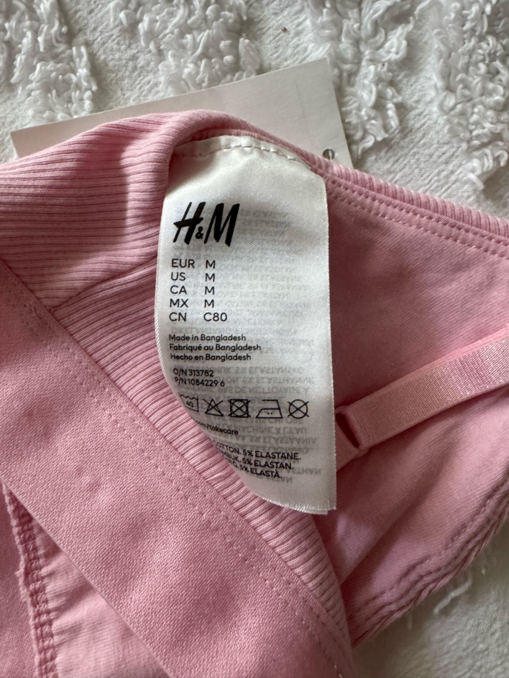 H & M Triangle Bra Top Ribbed Cotton Lined Pink Size M NWT - Picture 4 of 5